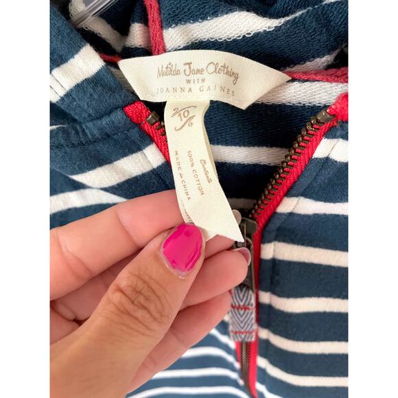Matilda Jane Joanna Gaines Striped Quarter Zipper Hoodie Pullover Blue Size 10 - Picture 5 of 6